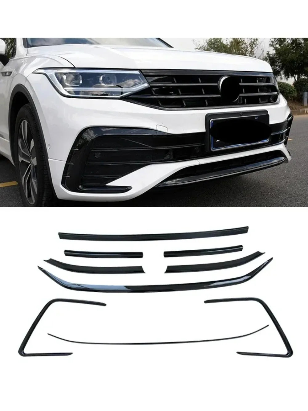 💫ART.5078 Kit Modanature Paraurti Anteriore per Tiguan MK2 22-23 Nero Lucido💫
