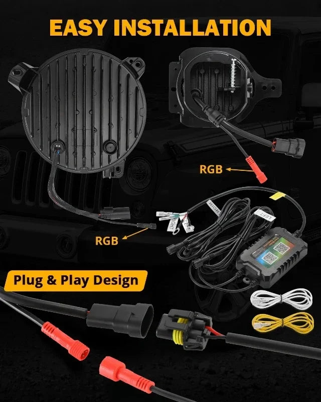 💫ART.5134 Fari Anteriori e Fendinebbia RGB LED per Jeep Wrangler 2018-2024💫