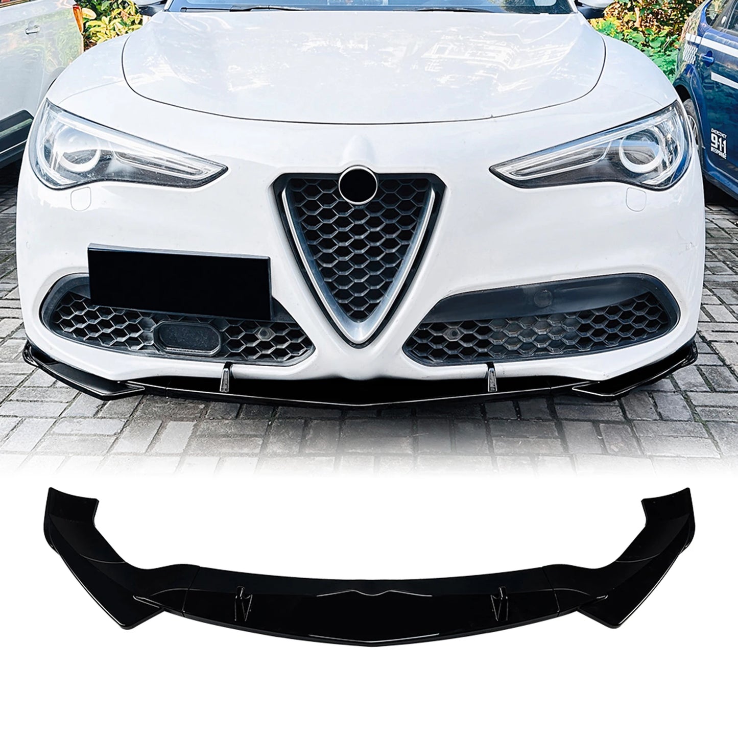 💫ART.8163 Splitter Anteriore per Alfa Romeo Stelvio 2017-2025 Nero Lucido💫