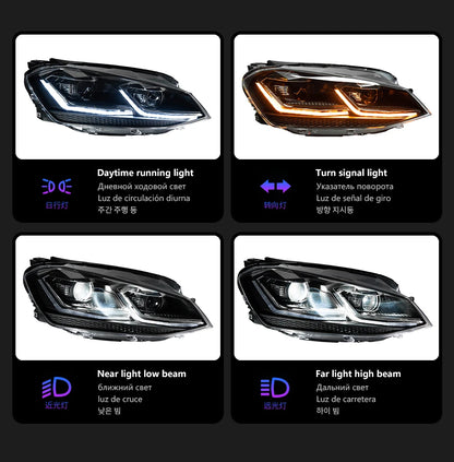 💥ART.3976 FARI LED AKD PER VW GOLF 7 MK7 2013-2016 DRL LENTE DINAMICA💥
