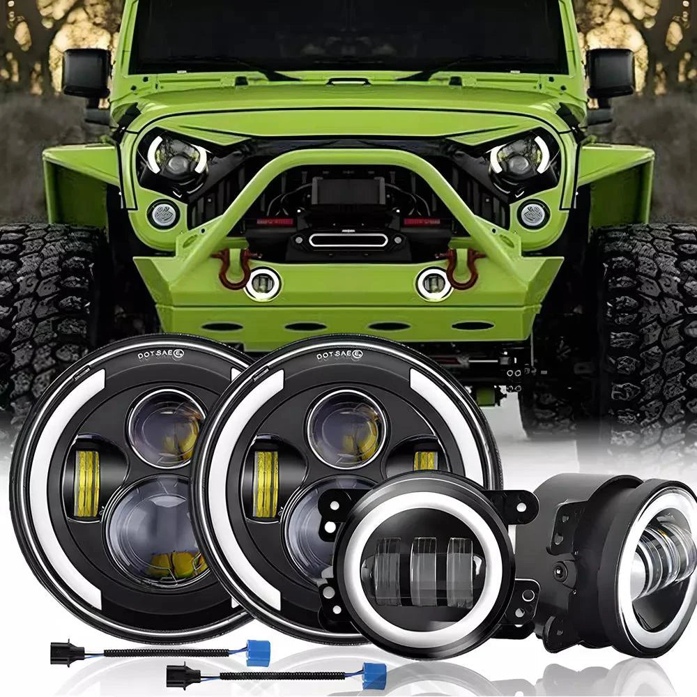 💫ART.8302 Fari Anteriori "Angel Eyes" FULL FULL LED per Jeep Wrangler JK TJ CJ 💫