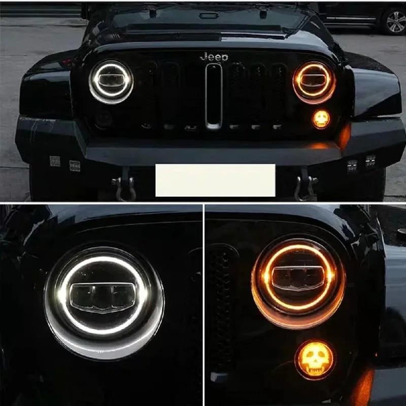 💫ART.5128 Fari Anteriori (Ambra e Fascio) Hi/Lo per Jeep Wrangler JK TJ LJ CJ💫