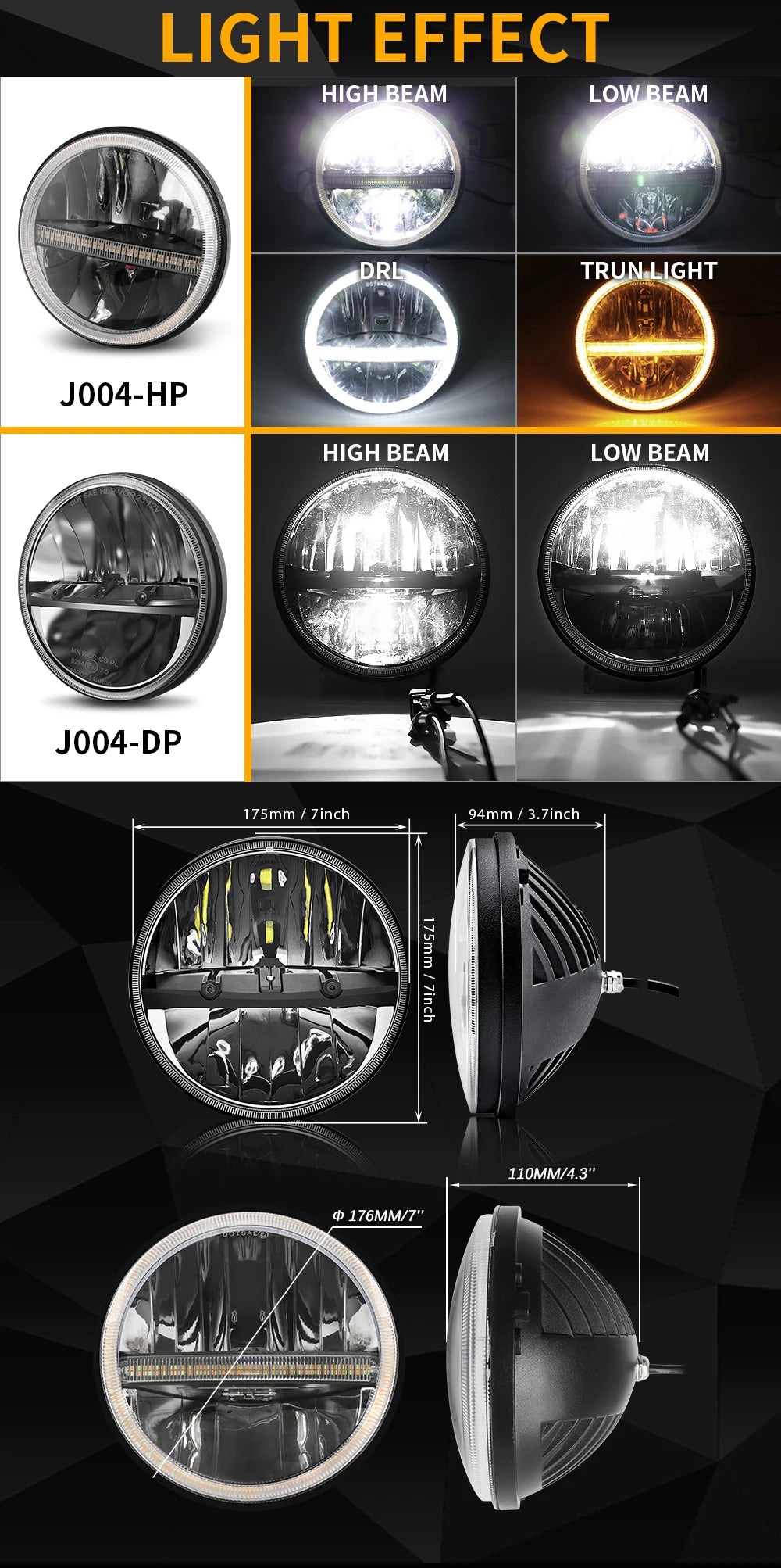 💫ART.4882 Fari Anteriori LED (Hi-Low) Segnale di Girata per Jeep Wrangler 4x4💫