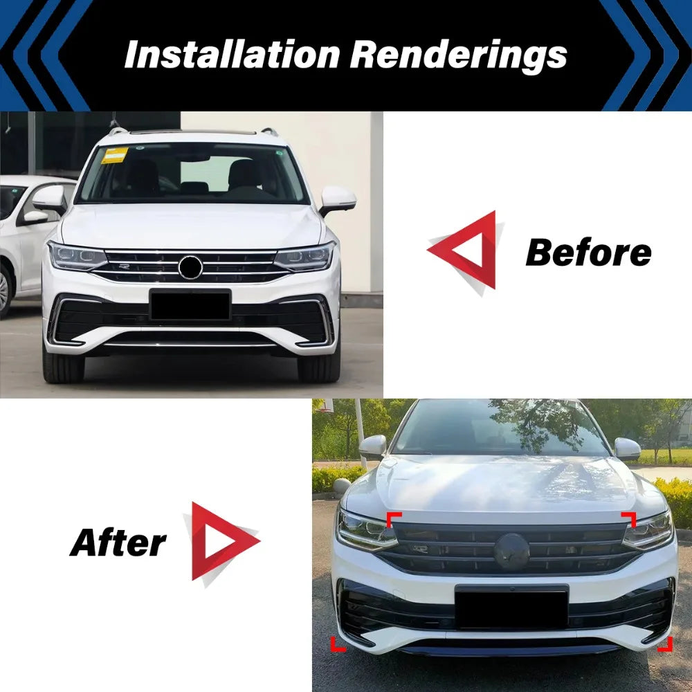 💫ART.5078 Kit Modanature Paraurti Anteriore per Tiguan MK2 22-23 Nero Lucido💫