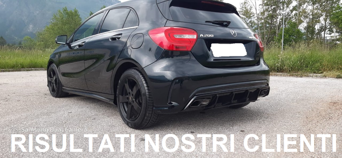 DIFFUSORE ADATTO PER MERCEDES CLASSE A W176 LOOK A45 + TERMINALI CROMATI