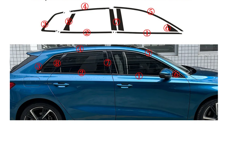 ART.7399 CORNICE FINESTRINI NERI AUDI A3 8Y 2021-2025