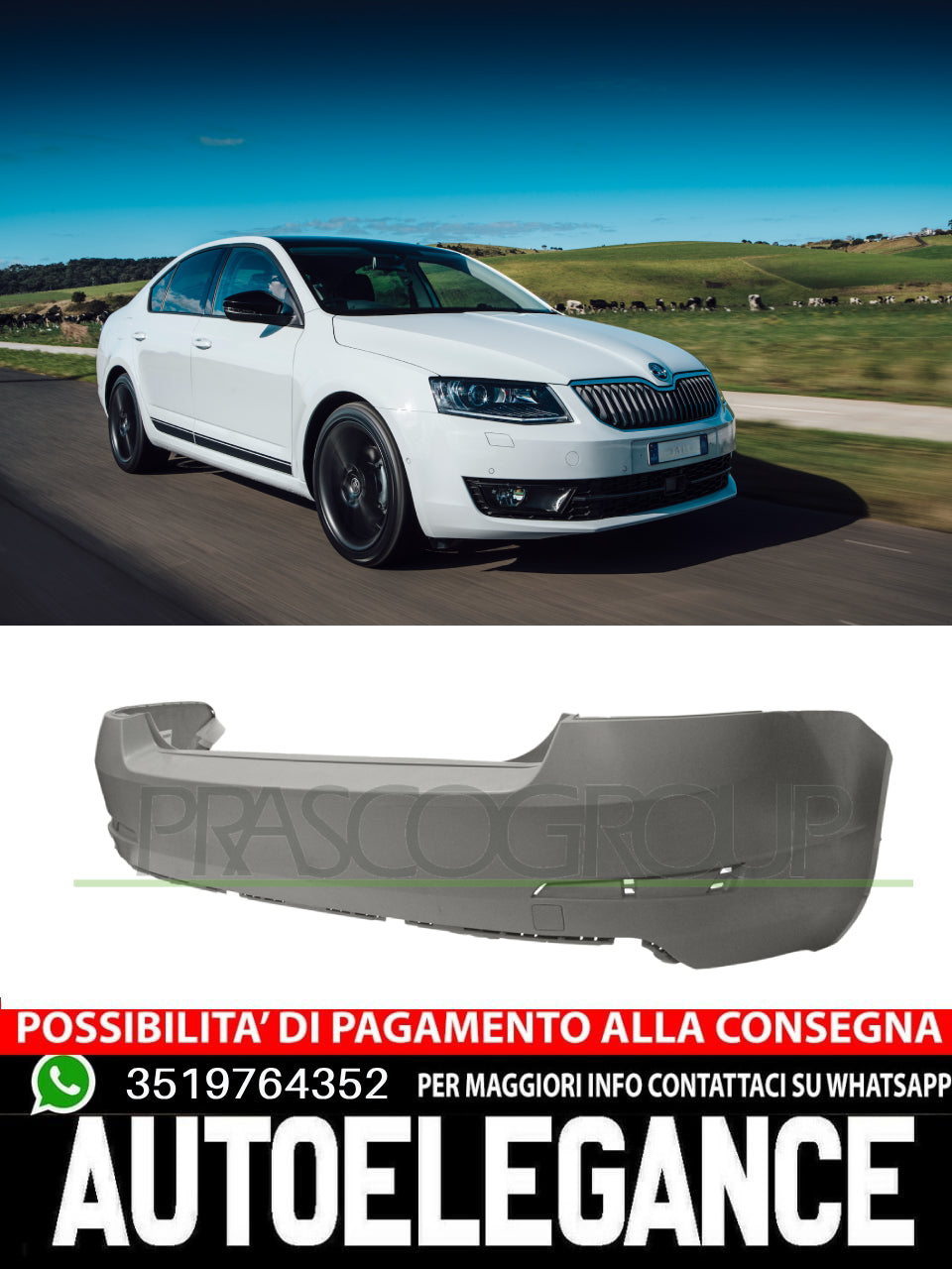 Paraurti Prasco Posteriore GRIGIO NO PRIMER TAPPO GANCIO Per Skoda Octavia Bfa