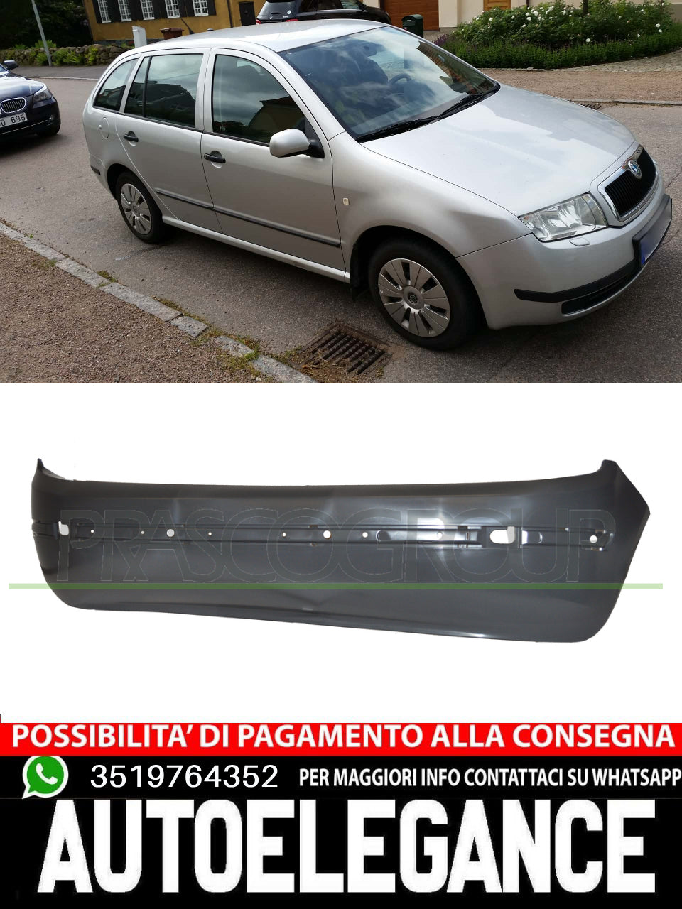 Prasco Rear Bumper WITH PRIMER for SKODA FABIA MOD. 5 DOORS 6Y6807421 