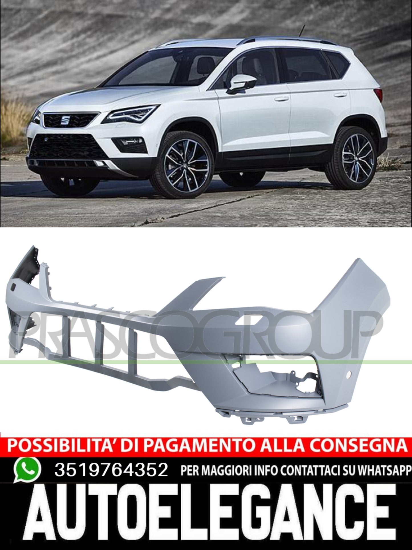 Paraurti Prasco Anteriore CON PRIMER FORI LAVAFARI Per Seat Ateca 575807221CGRU