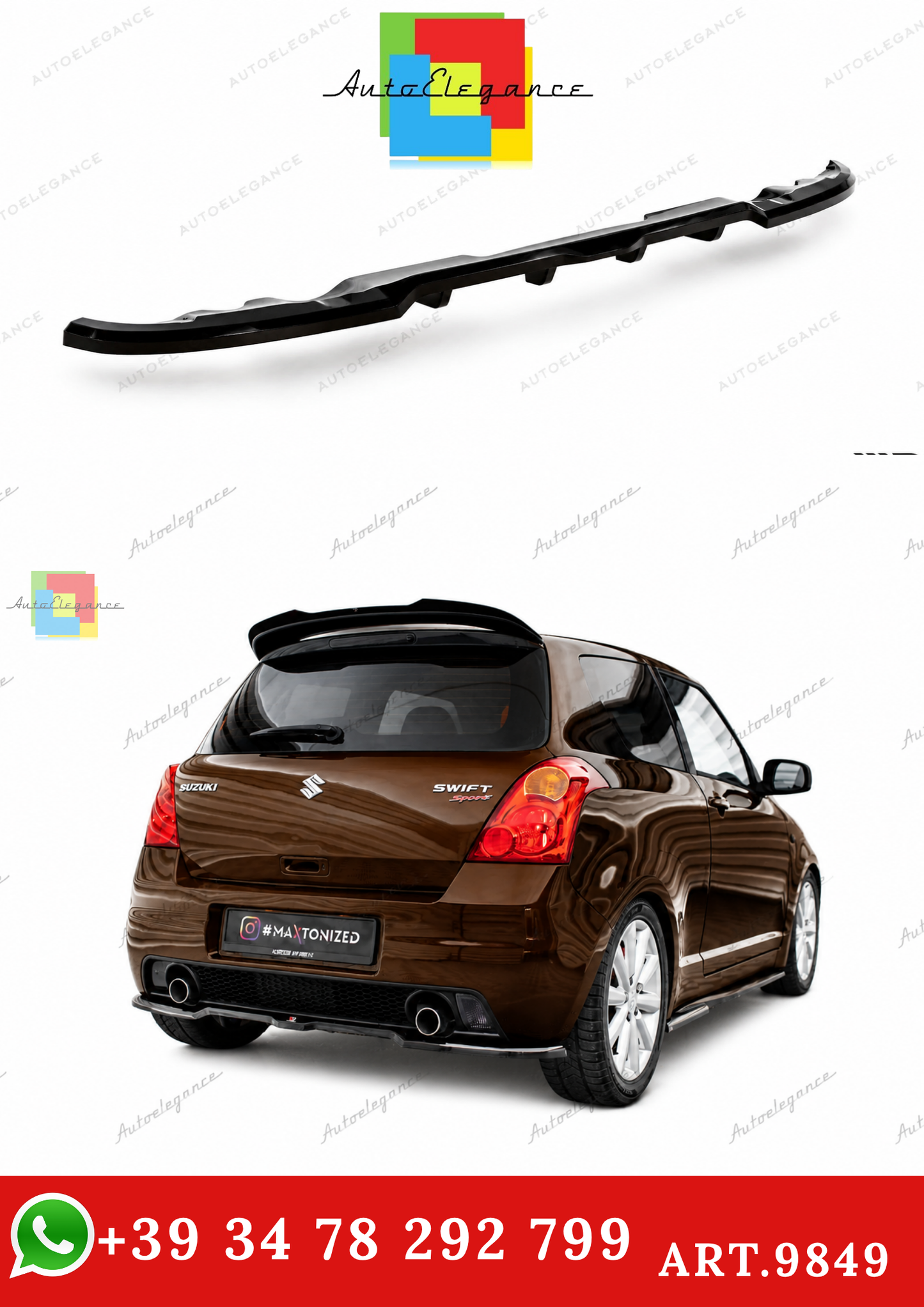 🔥ART.9849 SPLITTER POSTERIORE (CON BARRE VERTICALI) SUZUKI SWIFT SPORT Mk4🔥