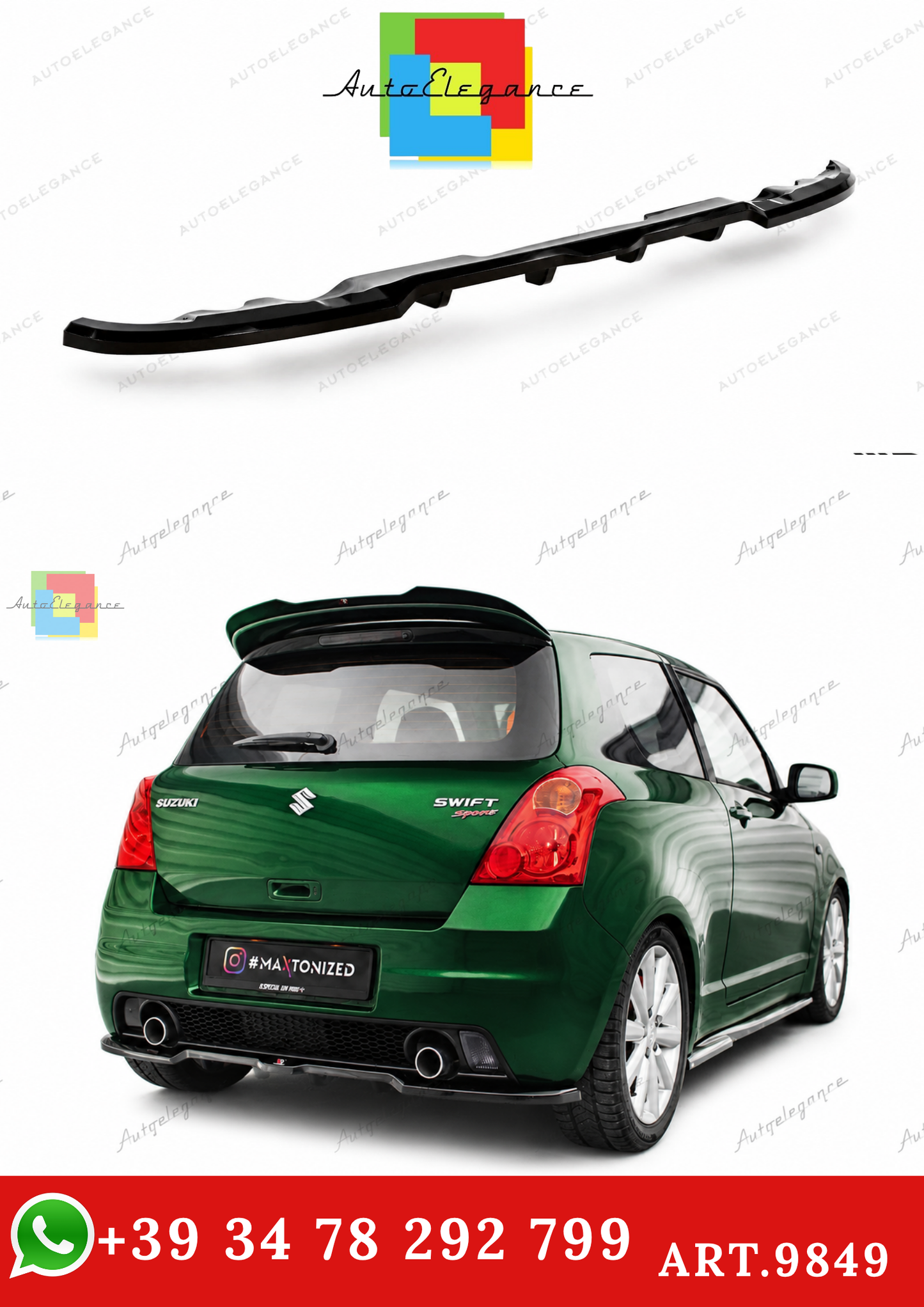 🔥ART.9849 SPLITTER POSTERIORE (CON BARRE VERTICALI) SUZUKI SWIFT SPORT Mk4🔥