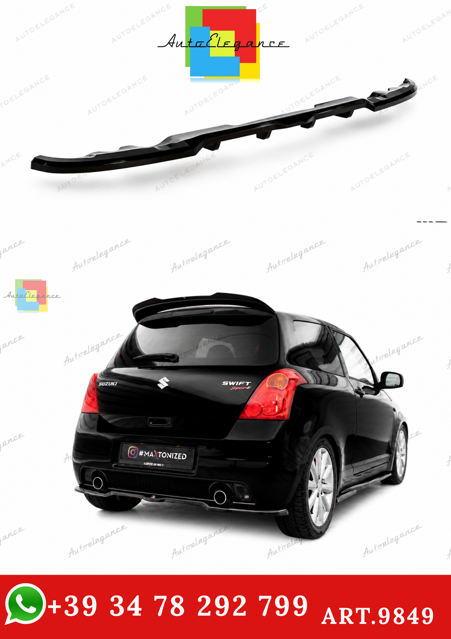 🔥ART.9849 SPLITTER POSTERIORE (CON BARRE VERTICALI) SUZUKI SWIFT SPORT Mk4🔥
