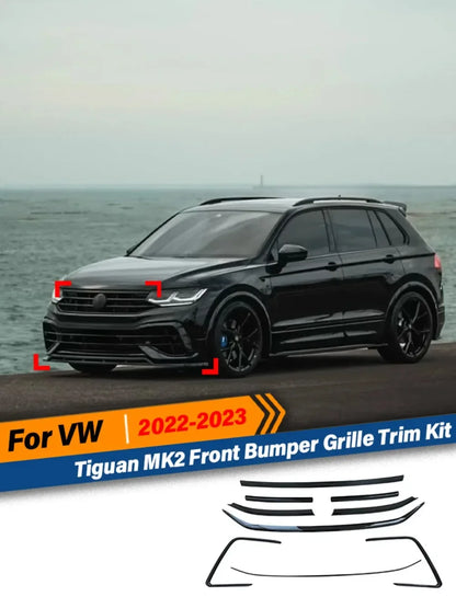 💫ART.5078 Kit Modanature Paraurti Anteriore per Tiguan MK2 22-23 Nero Lucido💫