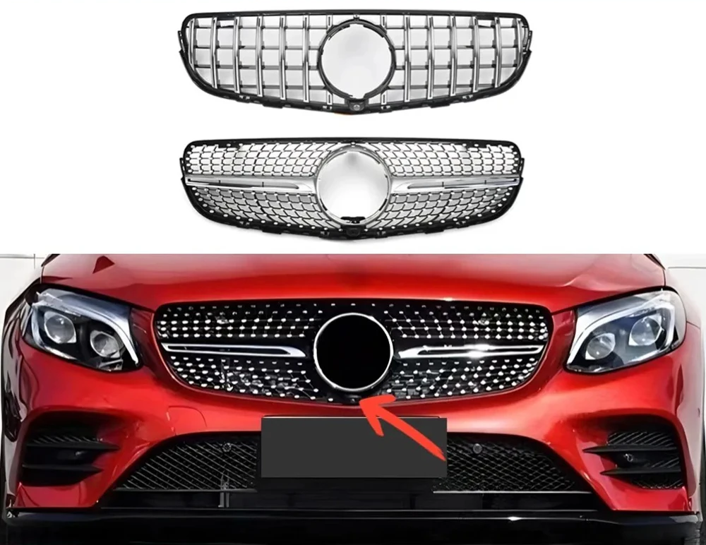 💫ART.5114 Griglia Anteriore Nera Lucida Stile Diamond GT Mercedes GLC 15-19💫