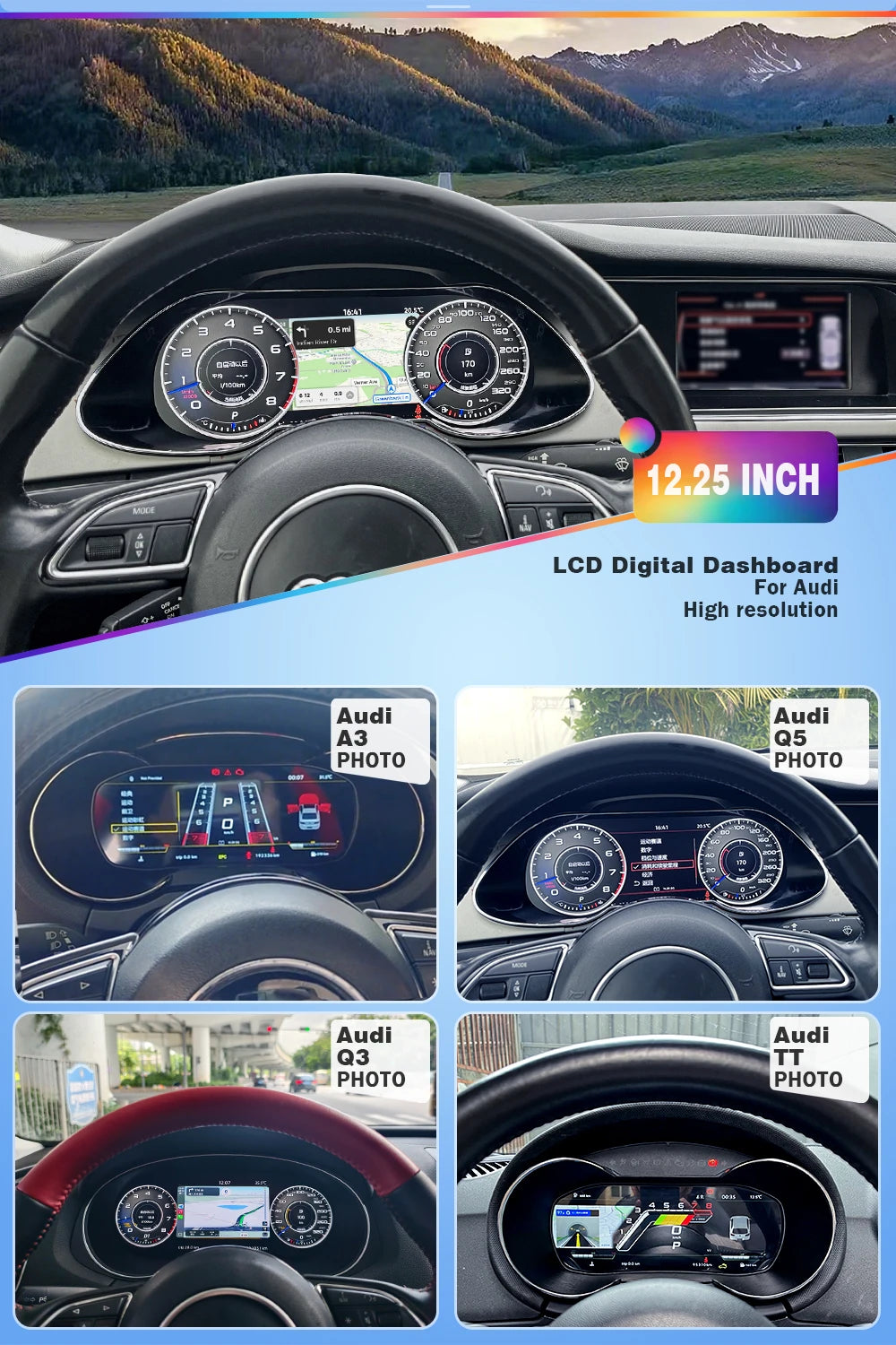 💫ART.4819 Virtual Cockpit LCD 12.25" 1920*720 per Audi Q3 / Q5 💫