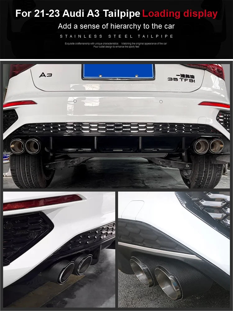 💫ART.8787 Terminali di Scarico Quadrupli per Audi A3 8Y 2021+ in Acciaio Inox💫