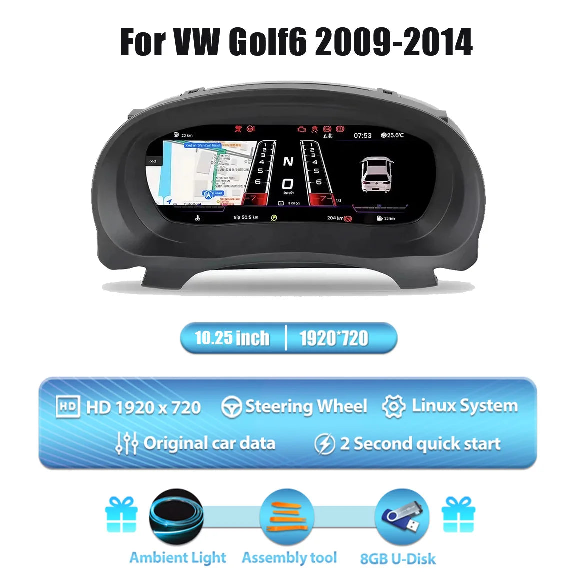 💫ART.3427 Cockpit virtuale digitale LCD per VW Golf 6 MK6 2010-2014💫