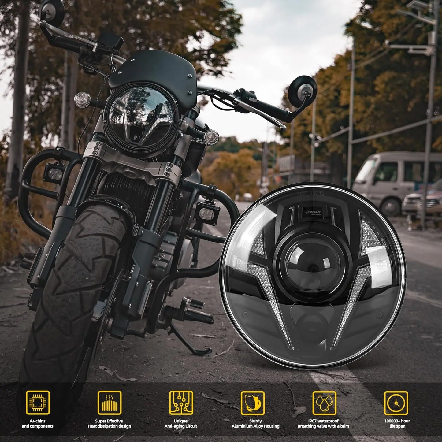 💫ART.4469 Faro Rotondo LED adatti alla maggior parte delle Motociclette💫