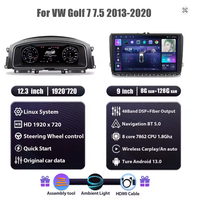 💫ART.3426 Cockpit virtuale digitale LCD per VW golf7 7.5 2013-2020💫