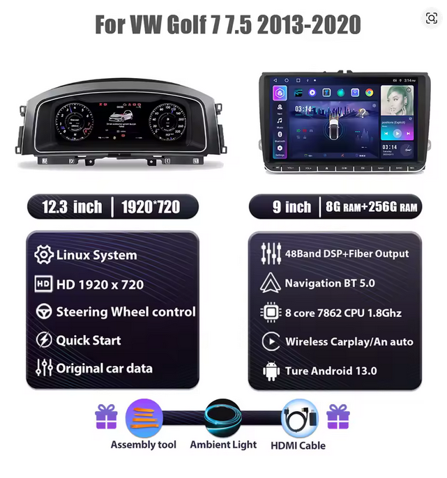 💫ART.3426 Cockpit virtuale digitale LCD per VW golf7 7.5 2013-2020💫