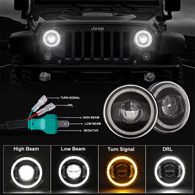 💫ART.5142 Fari Anteriori Rotondi per Jeep Wrangler / Lada Niva 4x4💫