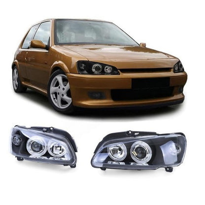 💫ART.6134 FARI ANTERIORI per PEUGEOT 106 08.96-03 OCCHI D'ANGELO CROMATI💫