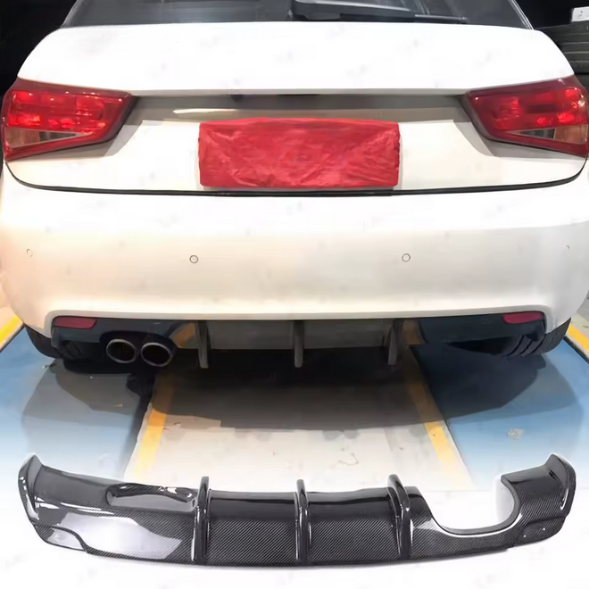 💫ART.8267 Diffusore Posteriore Singolo Uscita Look Carbonio per Audi A1 2011-2014💫