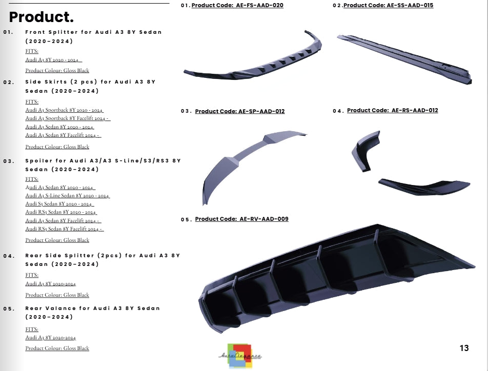 💫BODYKIT per Audi A3 8Y (Sedan / Sportback) Pre-Restyling (2020–2024)💫