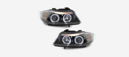 FANALE LED ANGEL EYES PER BMW E90 E91 05-08 NERO FARO PRINCIPALE