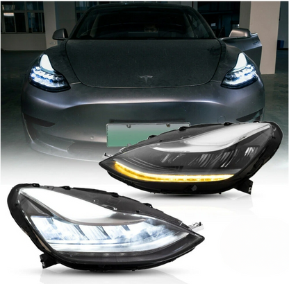 LED Headlights DRL with Reflector for Tesla Model 3 2017-23 with Dynamic Signal 