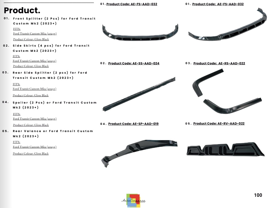 💫Body Kit Completo per Ford Transit Custom Mk2 (2023+) – Gloss Black 💫