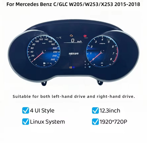 🔥QUADRO STRUMENTI DIGITALE LCD PER MERCEDES BENZ C GLC W205 W253 X253 15-19🔥