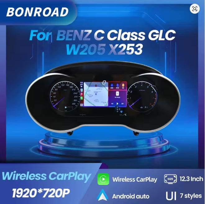 🔥PANNELLO TACHIMETRO PER MERCEDES C W205 DIGUTALE LCD BONROAD 12,3" 1920*720🔥