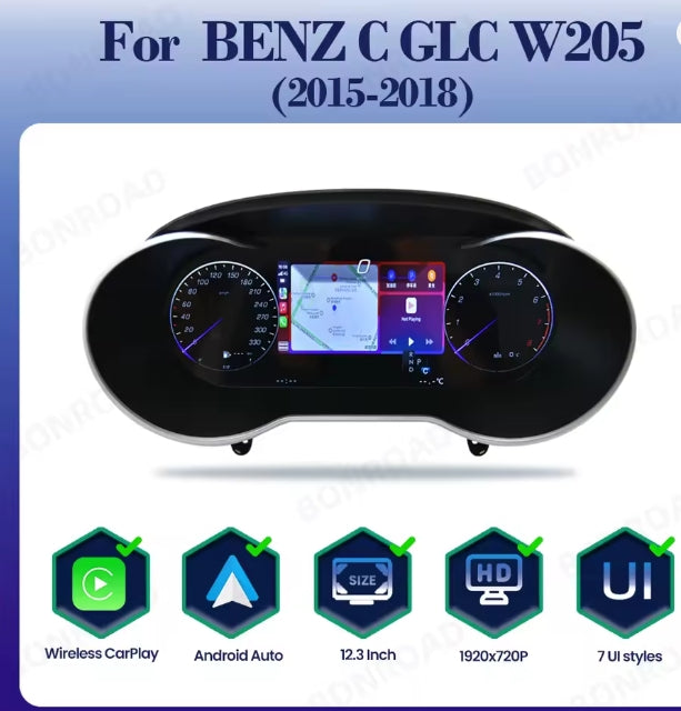 🔥PANNELLO TACHIMETRO PER MERCEDES C W205 DIGUTALE LCD BONROAD 12,3" 1920*720🔥