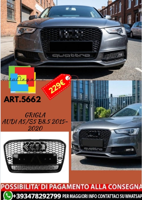 💫ART.5662 GRIGLIA RS STYLE NERO LUCIDO PER AUDI A5/S5 B8.5 2015-2020💫