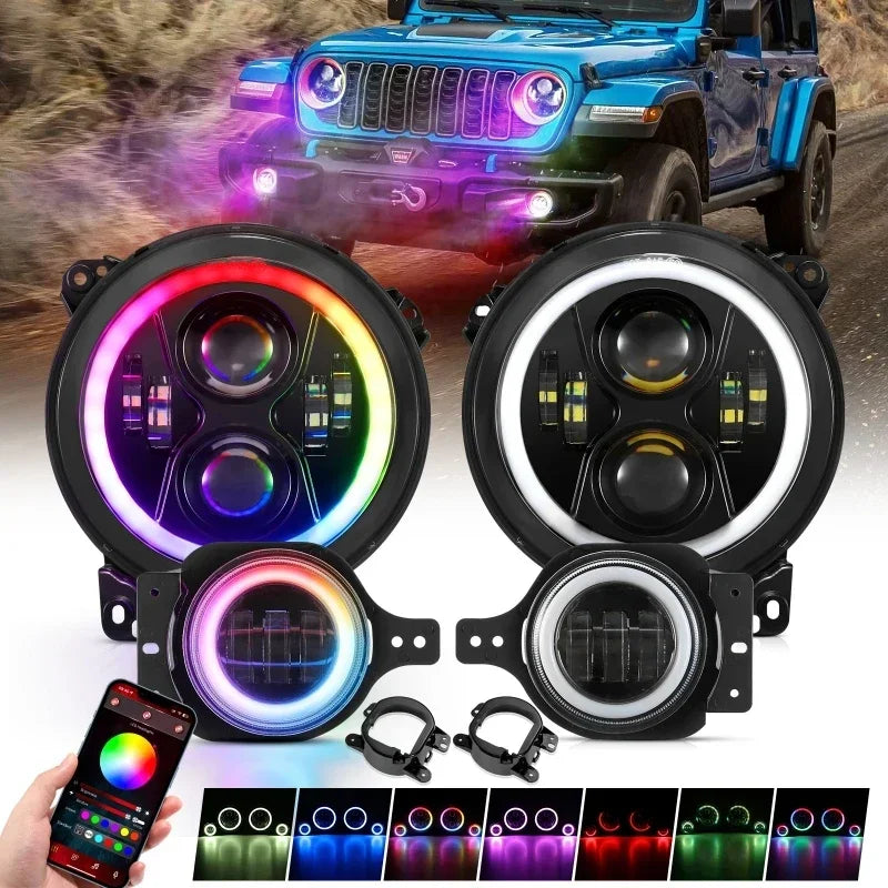 💫ART.5134 Fari Anteriori e Fendinebbia RGB LED per Jeep Wrangler 2018-2024💫
