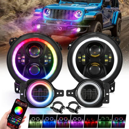 💫ART.5134 Fari Anteriori e Fendinebbia RGB LED per Jeep Wrangler 2018-2024💫