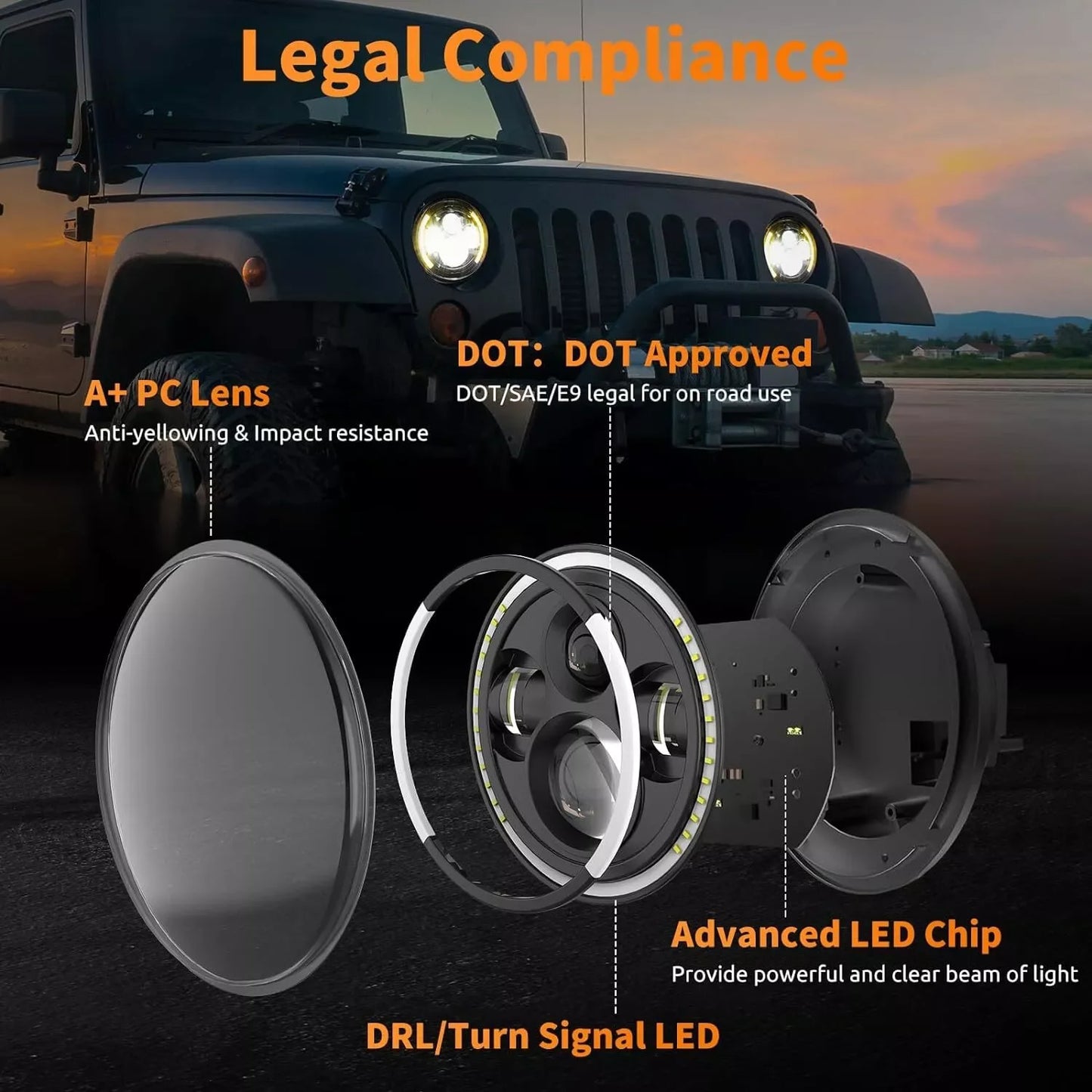 💫ART.8302 Fari Anteriori "Angel Eyes" FULL FULL LED per Jeep Wrangler JK TJ CJ 💫