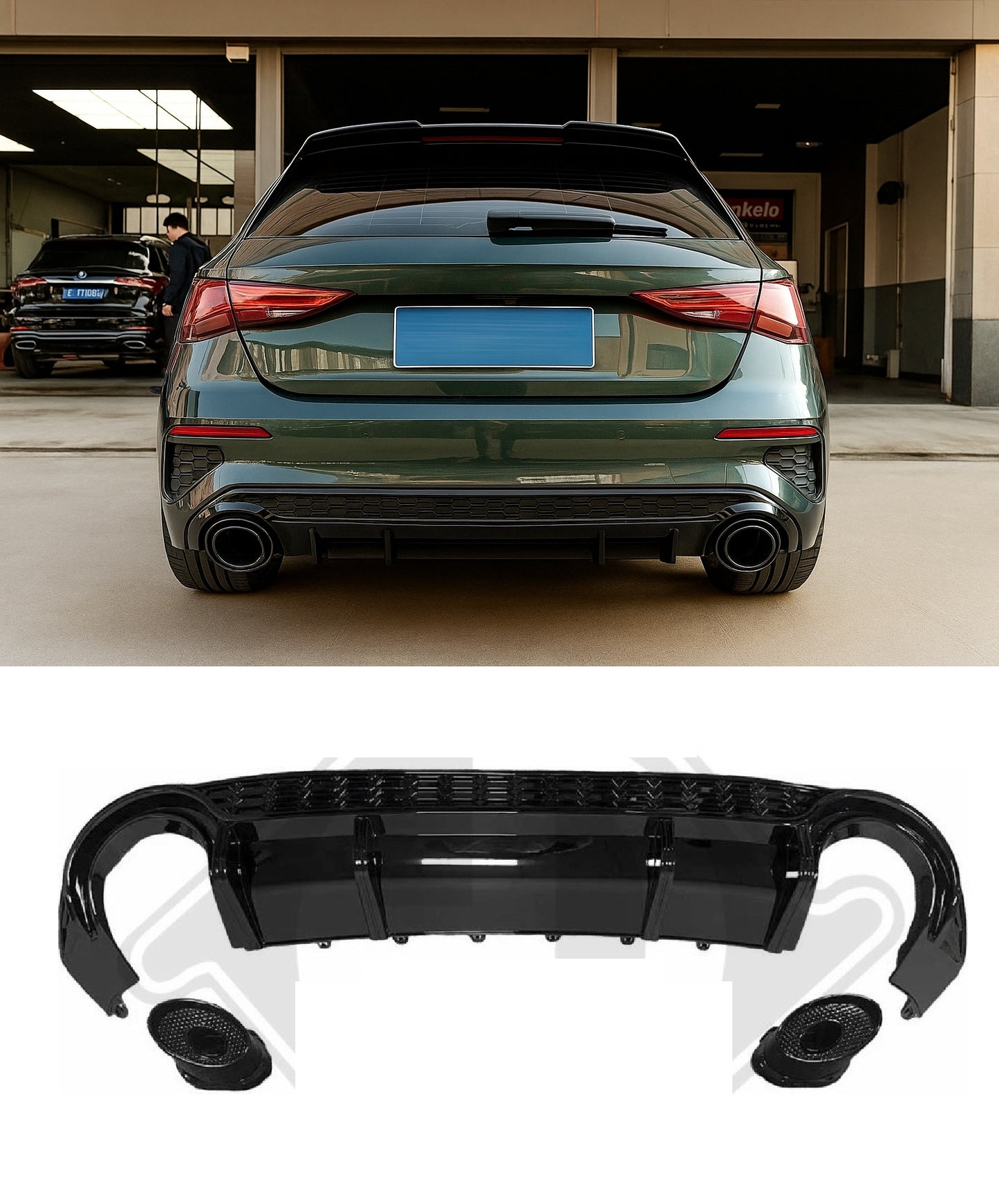 DIFFUSORE PER AUDI A3 8Y SPORTBACK 2020+ NERO LUCIDO LOOK RS - SOLO PER SLINE S3