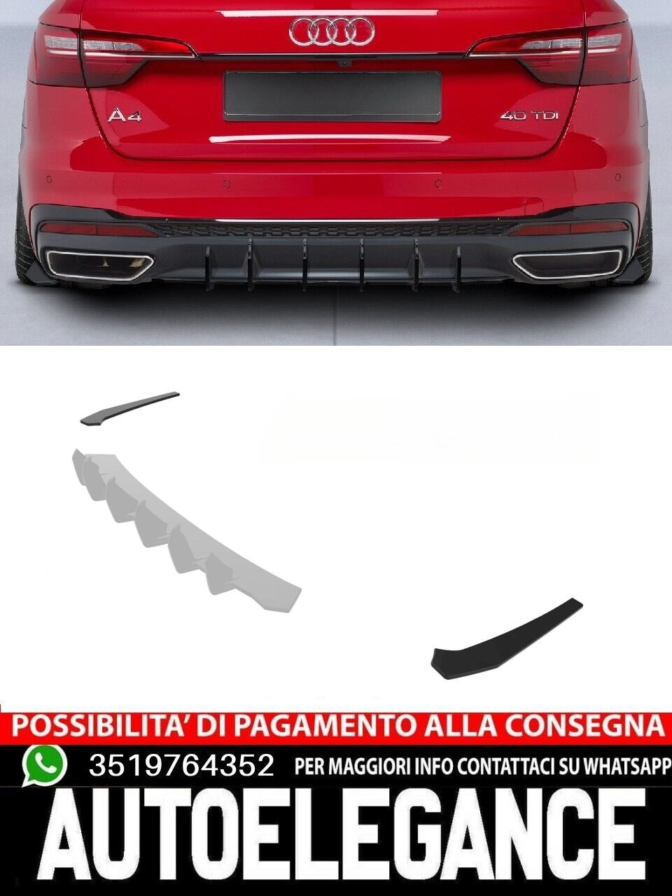 Racing Rear Diffuser suitable for Audi A4 B9 (8W) Avant S-Line