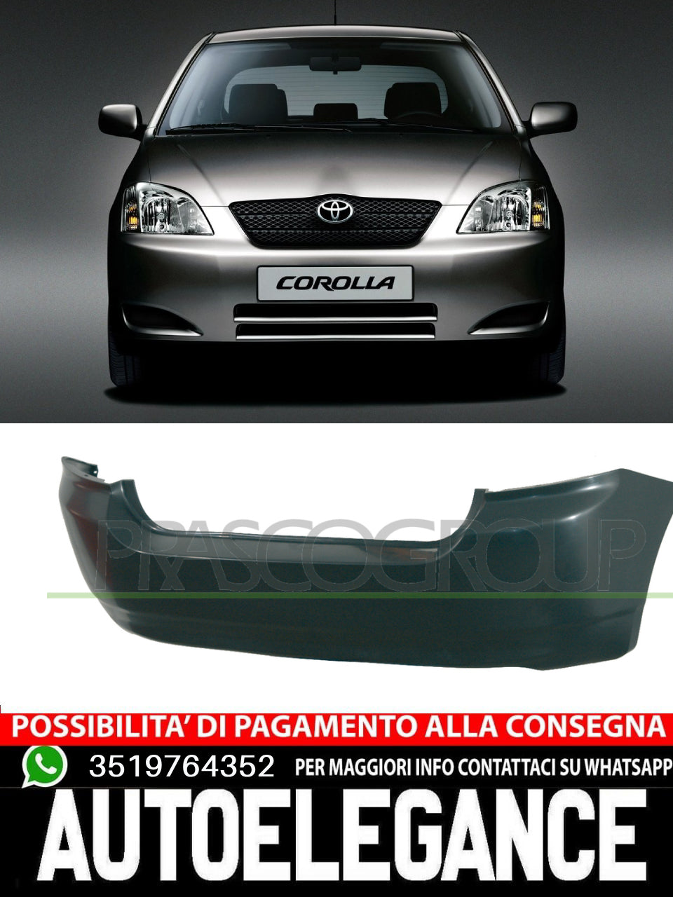 Prasco Rear Bumper BLACK MOD. 3/5 DOORS For Toyota Corolla Bhk 5215902910