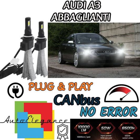 KIT LED ABBAGLIANTI H7 AUDI A3 8L 6000K CANBUS BIANCO GHIACCIO ACCENSIONE RAPIDA