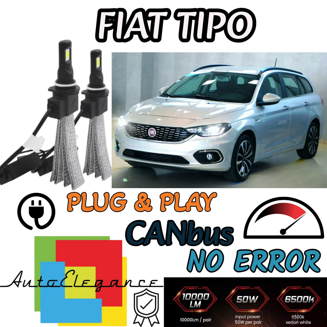 FULL LED KIT FIAT TIPO SW LED LAMPS H7 6000K WHITE 100% NO ERROR