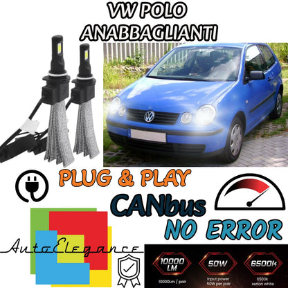 VW POLO 9N LED LOW BEAM LAMP KIT LED H7 6000K 6400 LUMEN NO ERROR 