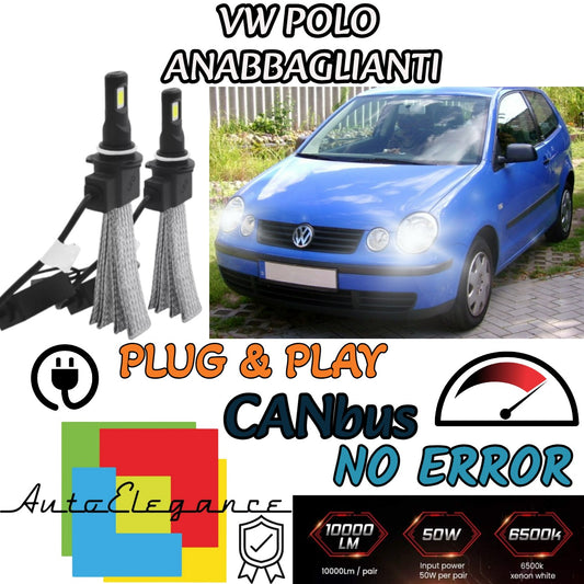 VW POLO 9N LED LOW BEAM LAMP KIT LED H7 6000K 6400 LUMEN NO ERROR 