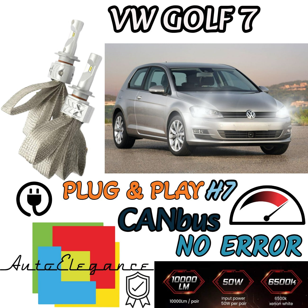 KIT LED H7 6500K FULL CANBUS 8000 LUMEN LED LAMPADE PER VW GOLF 7 VII RESTYLING