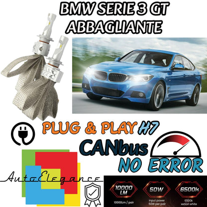 KIT LED H7 6500K FULL CANBUS 8000 LUMEN PER BMW SERIE 3 GT F34 ABBAGLIANTE