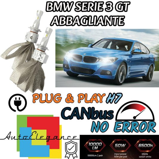 KIT LED H7 6500K FULL CANBUS 8000 LUMEN PER BMW SERIE 3 GT F34 ABBAGLIANTE