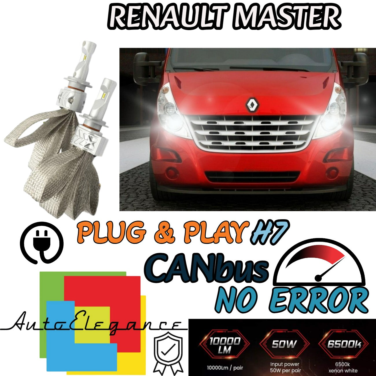 LED KIT H7 RENAULT MASTER MK3 FULL CANBUS 8000 LUMEN LED 6500K WHITE