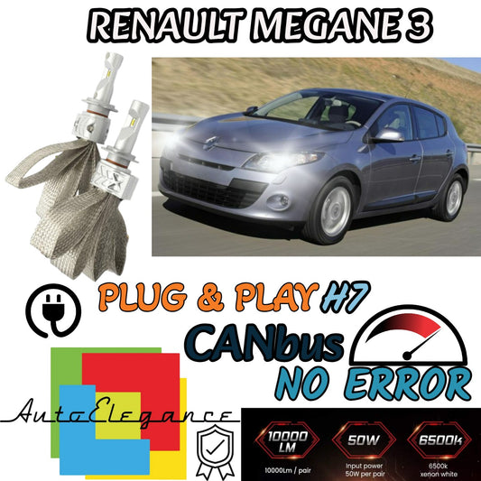 KIT LED H7 6500K CANBUS XENON 80000 LM LUMEN RENAULT MEGANE 3 III NO AVARIA LUCI